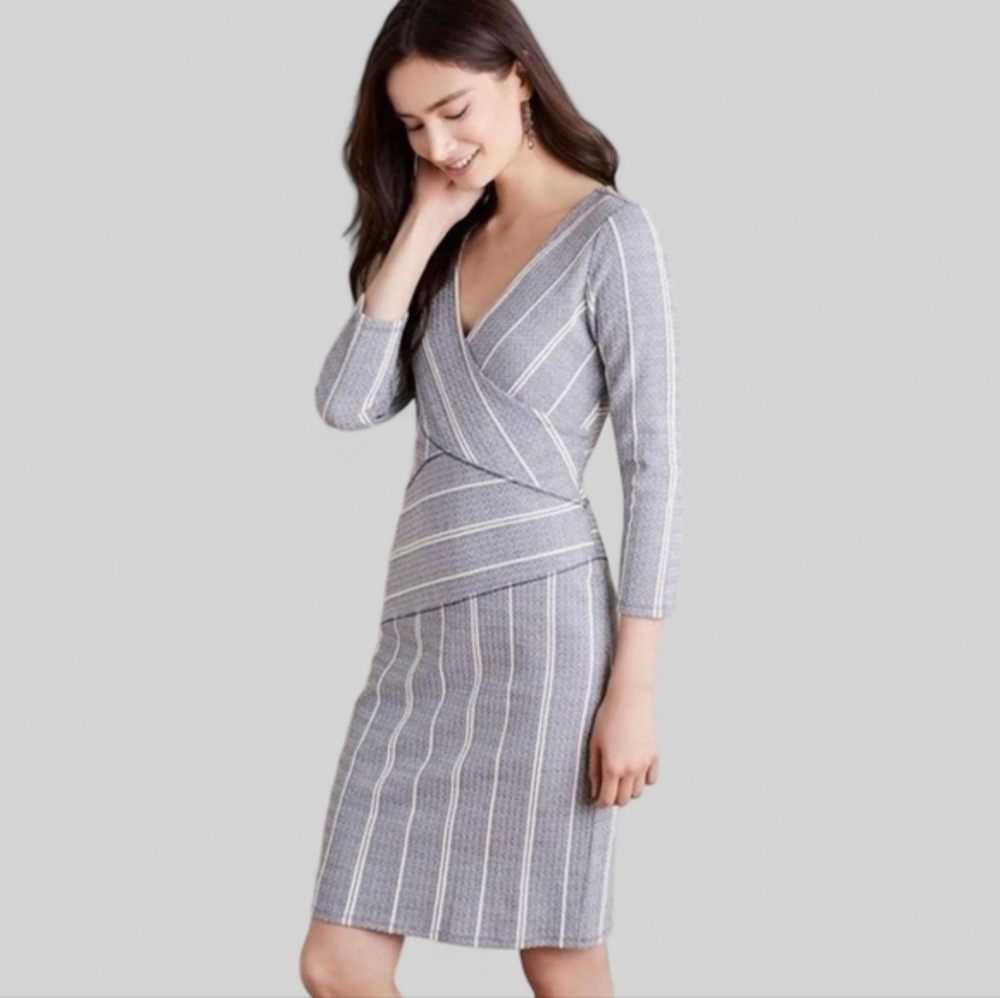 Anthropologie Maeve Women's‎ Blue Faux Wrap Column Dress